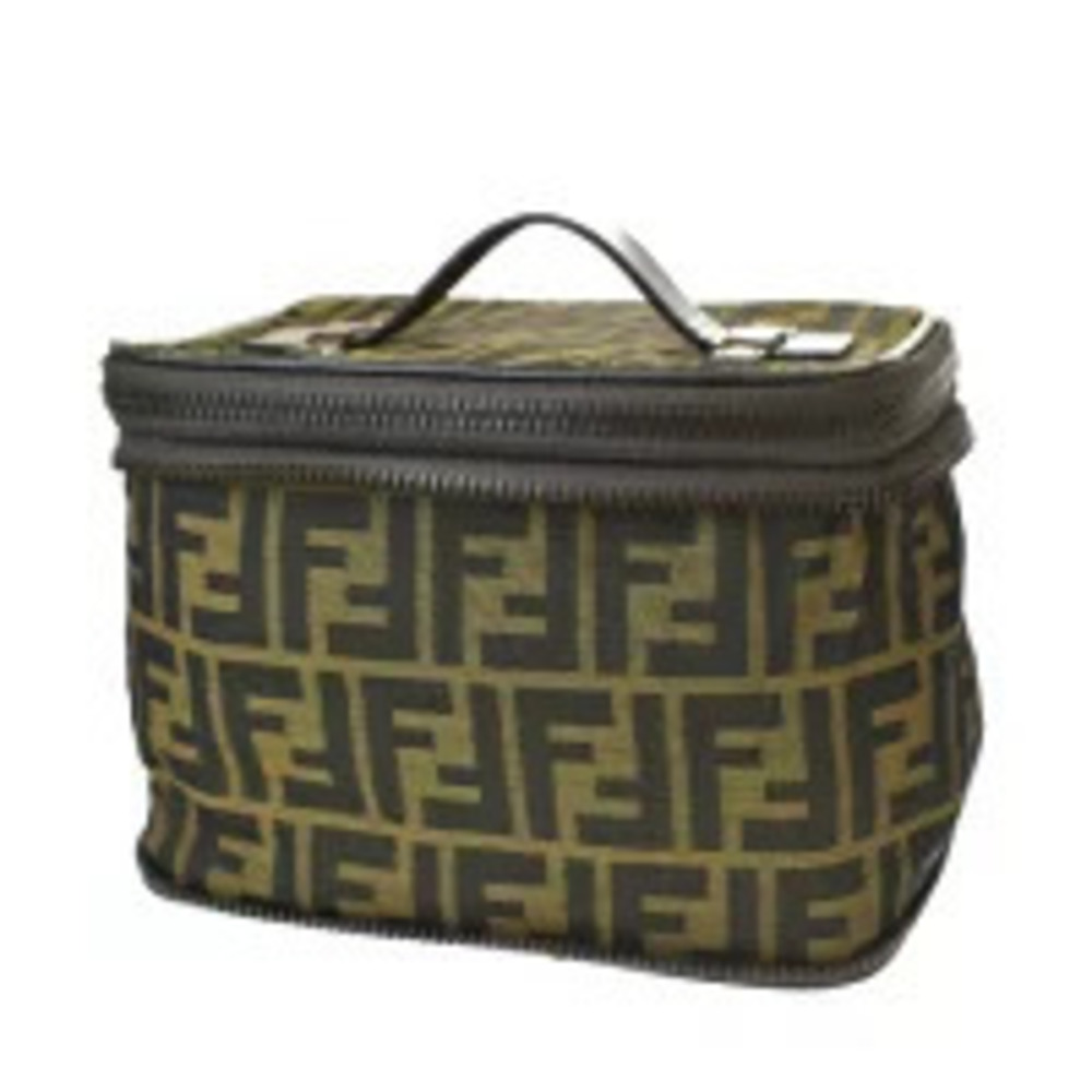 Fendi Zucca Vanity Bag Handbag Foldable Brown Leather